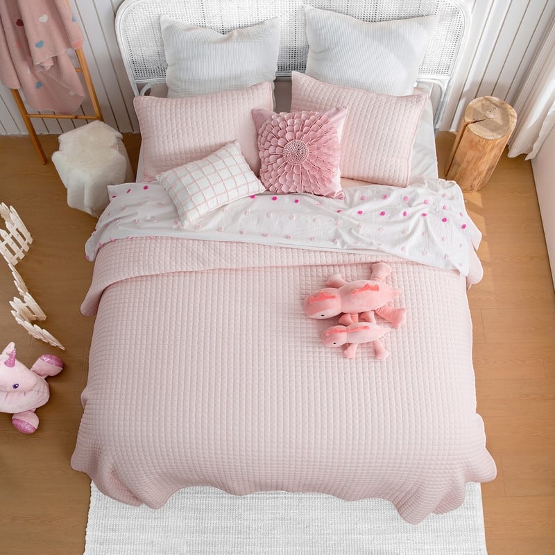 Wonderful Waffle Quilt Set 3 Piece Solid Bedding Set for Kids