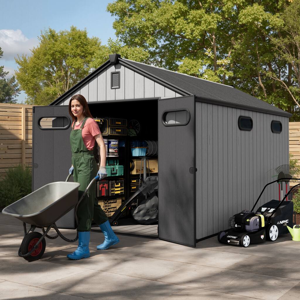 8' x 8' / 8' x 10'/ 8' x 12' Outdoor Storage Shed with Lockable Double Doors for Garden, Backyard, Patio