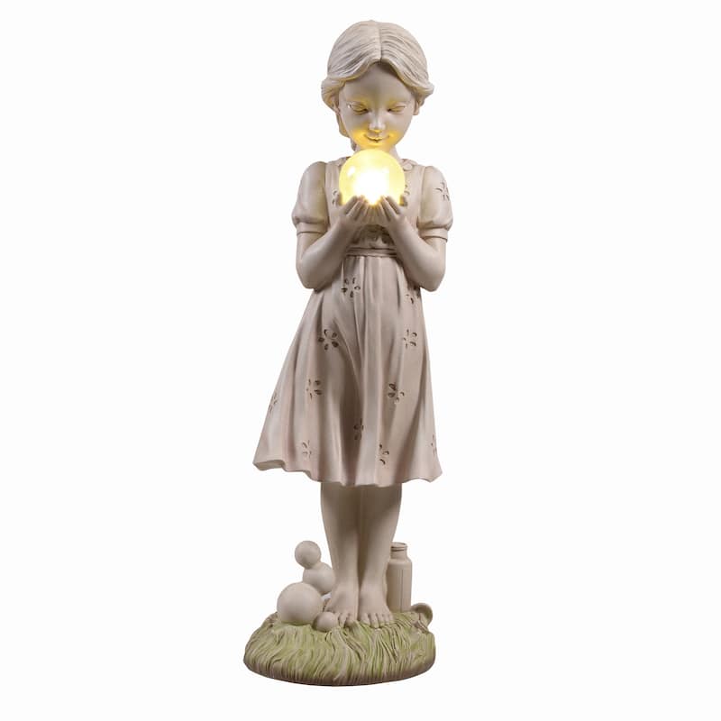 Solar Powered LED Girl Holding Bubble Outdoor Garden Statue - 24"