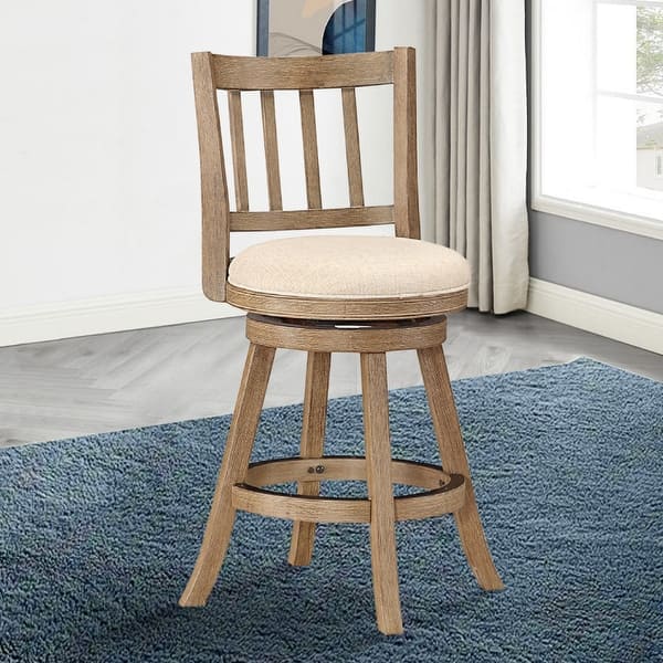 24 Inch Solid Wood Swivel Counter Stool, Slatted - 21.5 L x 18 W x 37.5 ...