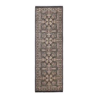 Hand Knotted Traditional Oriental Wool Black Area Rug - 2' 7" x 8' 4"