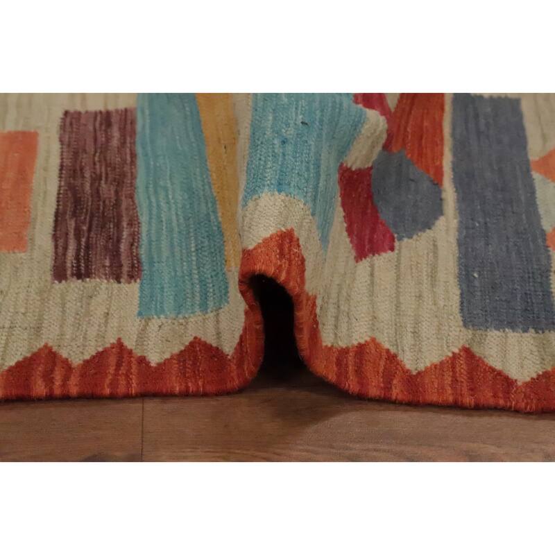 Hand Woven Oriental 100% Wool Carpet Southwestern Tribal Multi-Colored Kilim Area Rug - 6' 5'' X 4' 10''