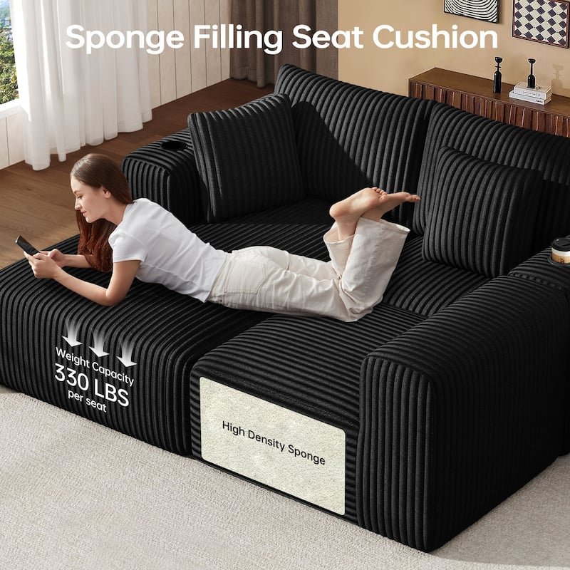 108" Cloud Sectional Couch with Chaise Lounge, L Shaped Modular Modern Sofa with Cup Holder, No Assembly Required