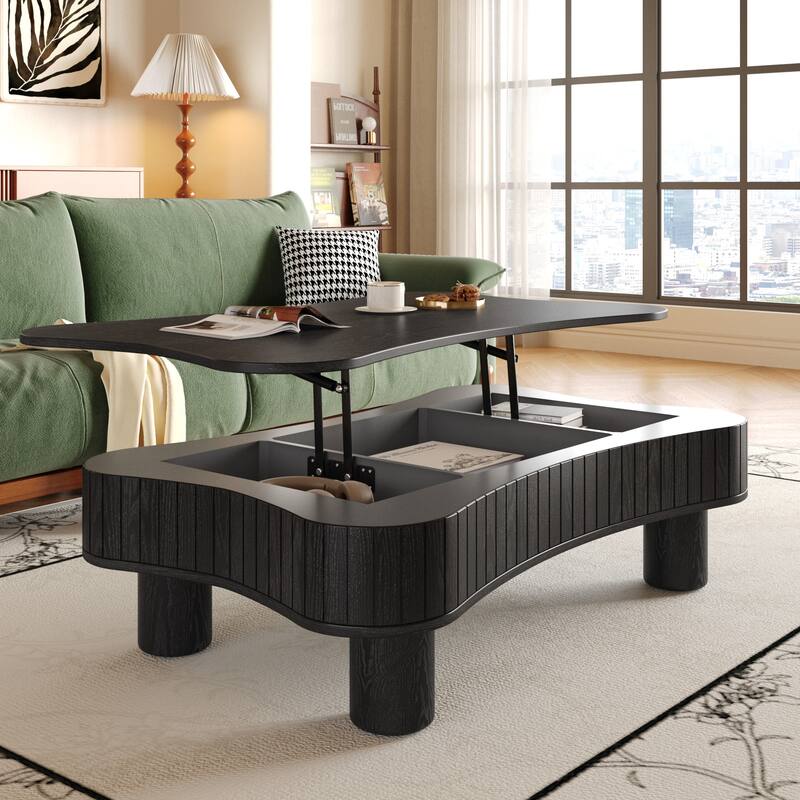 Roomfitters 42" Lift Top Coffee Table, Fluted Storage Center Table with Silent Hydraulic Lift for Living Room