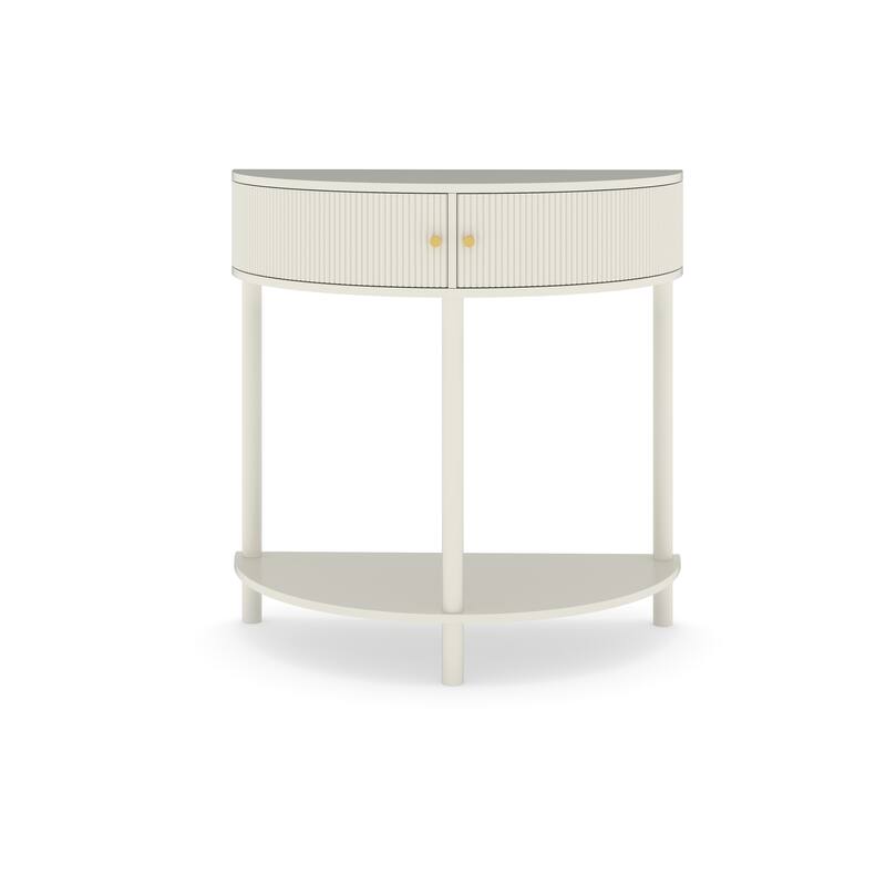 Anmytek Creamy White Half Moon Console Table with 2 Drawers and Bottom Shelf