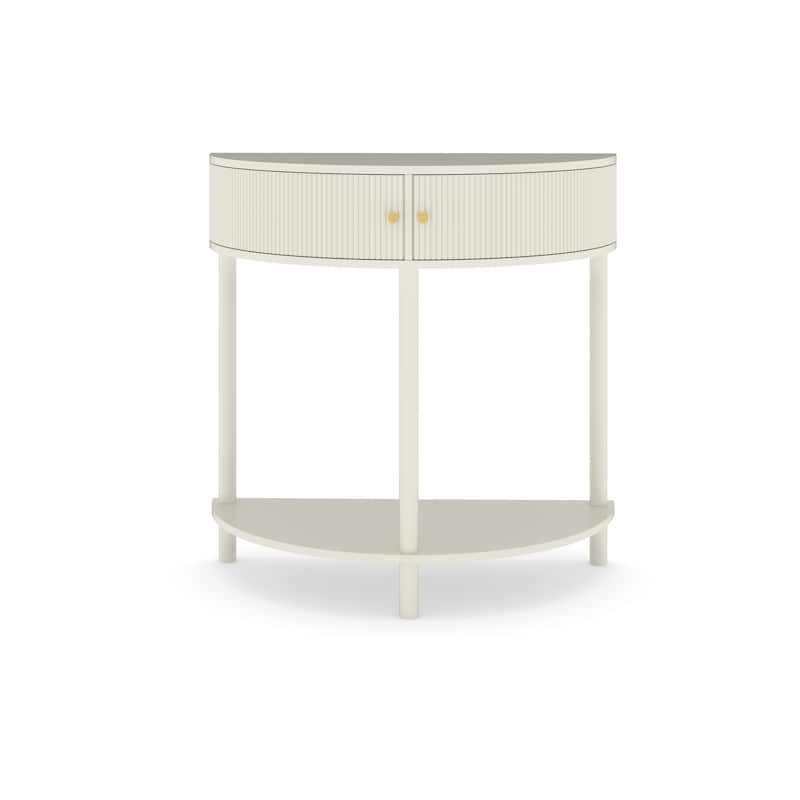 Artisan-Crafted Demi-Lune Console Table,Unique Half Moon Design End Table with 2 Drawers and Shelf