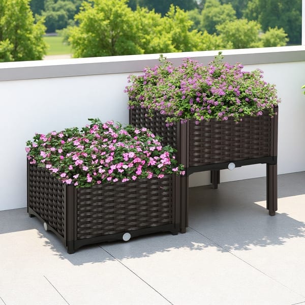 2 Piece Raised Garden Bed with Legs, Self-Watering Planter Box Raised Bed to Grow Flowers, Herbs & Vegetables - Matte Brown