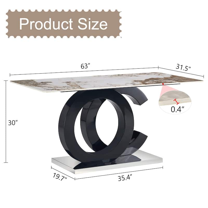 Roomfitters Rectangular Dining Table for 6-8 with Patterned MDF Top and OC Metal Frame for Home or Office, White+Black