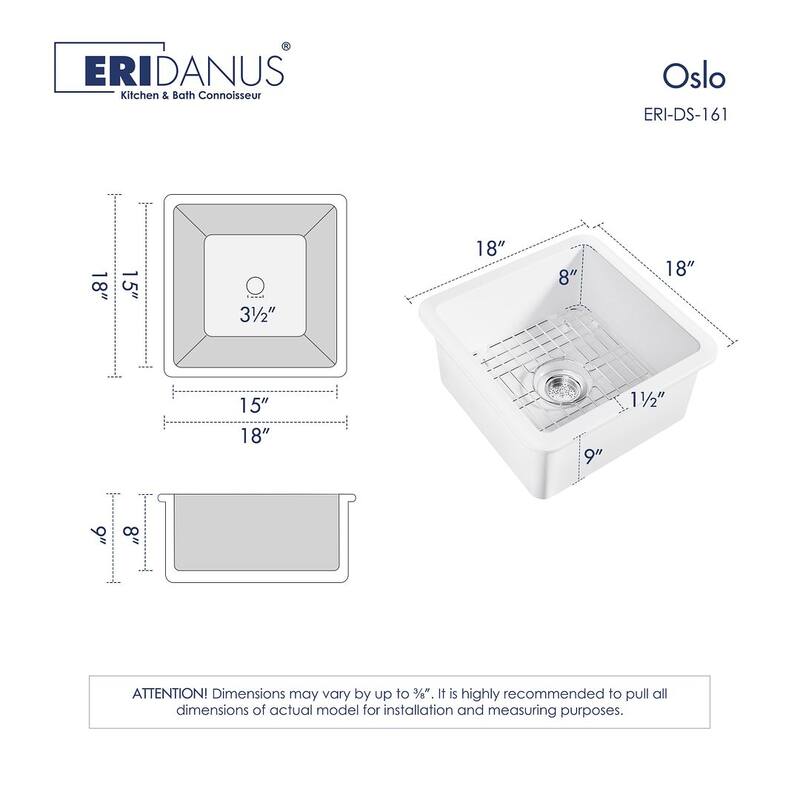 Eridanus 18-inch Square Kitchen Sink or Bar Sink - 18"L x 18"W x 10"H