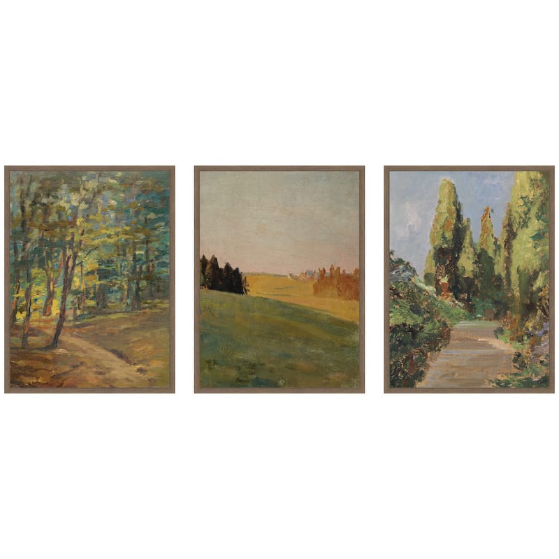 Kate and Laurel Forest Interior, Evening 1910, and Parklandschaft 3 Piece Framed Canvas Wall Art Set by Nostalgia Prints - 3 Piece Set 18x24