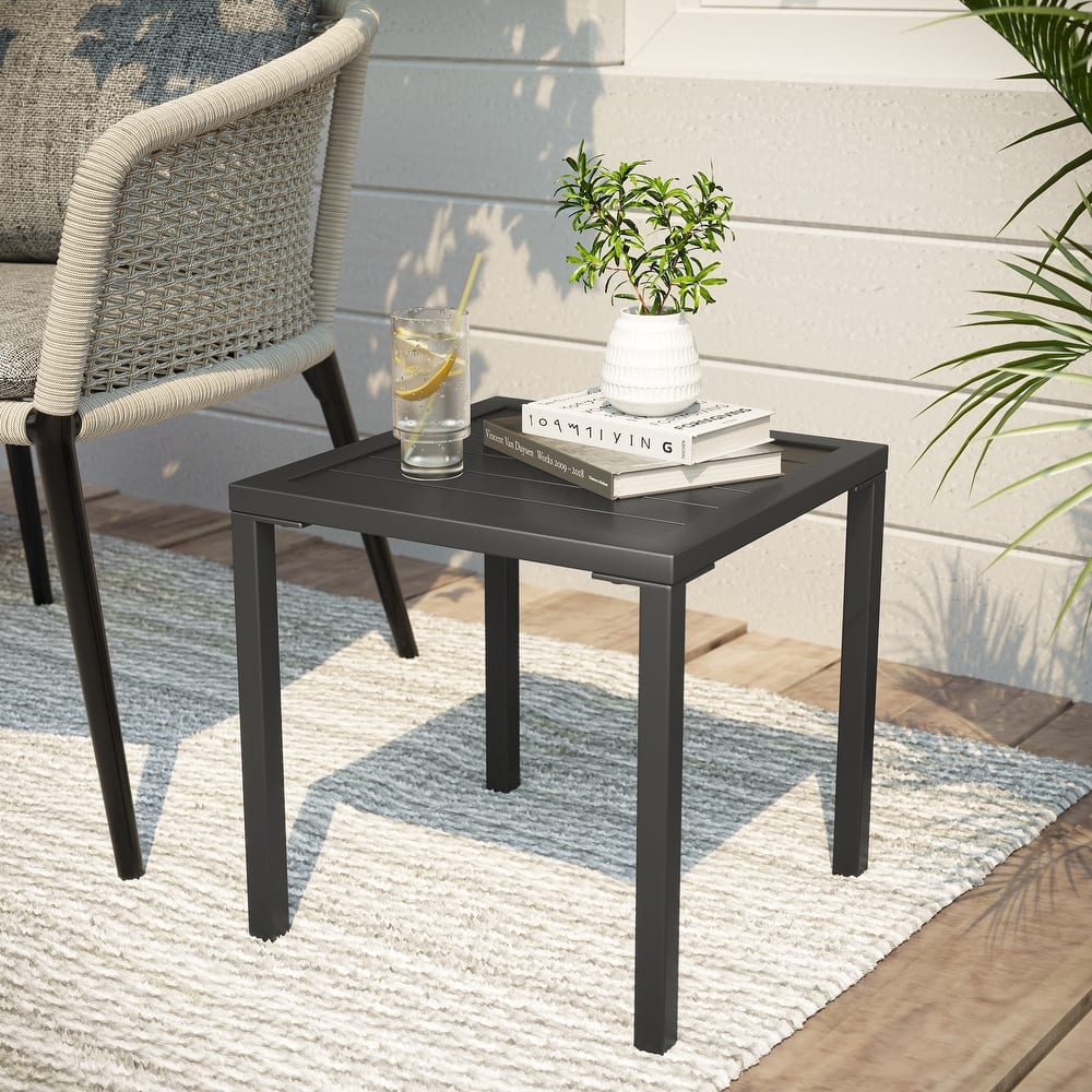 Pellebant Outdoor Aluminum Small Square Side End Table - 15.67" L x 15.67" W x 15.83" H