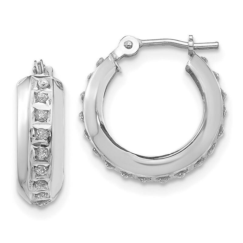 Curata 14k White Gold Diamond Accent Round Hinged Hoop Earrings (5x14mm)