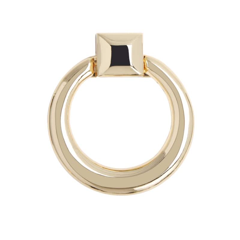Utopia Alley Anello Cabinet Ring Pull Knob - Vintage Cabinet Polished Gold Hardware with Hand, 1.6"