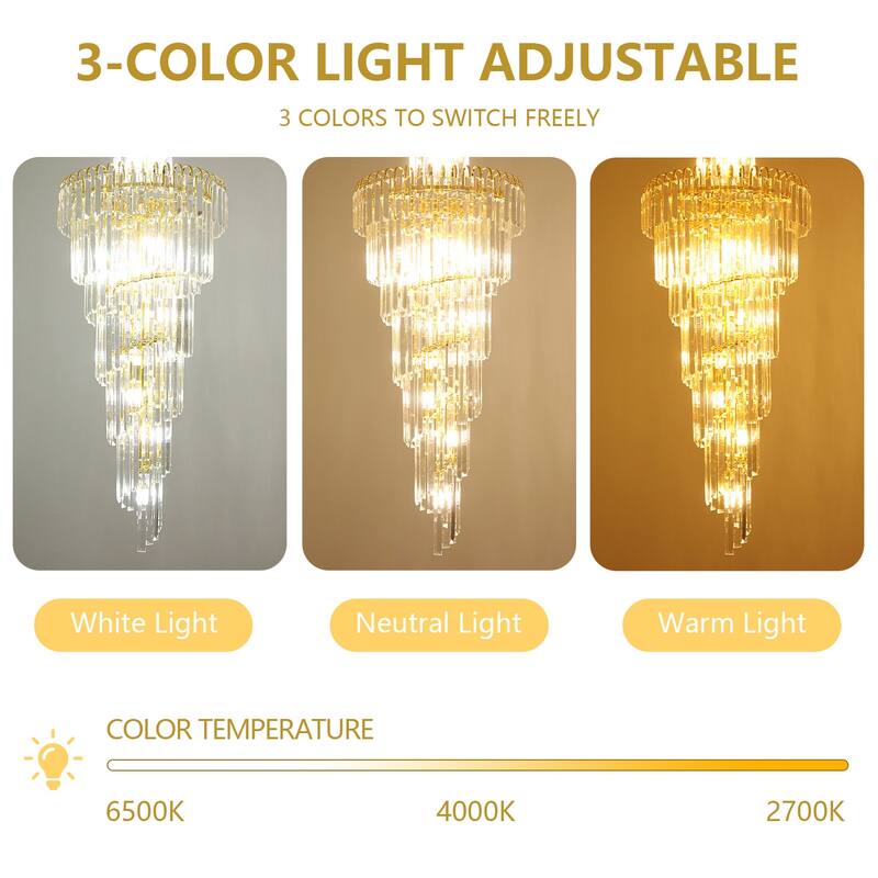 Extra Large Long Grand Spiral Crystal Chandelier Ceiling LED Tiered Pendant Light with Gold Frame