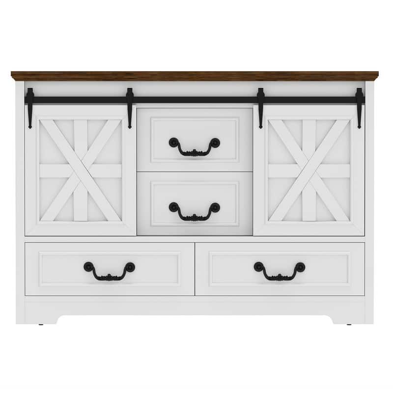 Moasis 47.2" Farmhouse Sideboard Buffet Cabinet with Sliding Barn Doors & 4 Drawers
