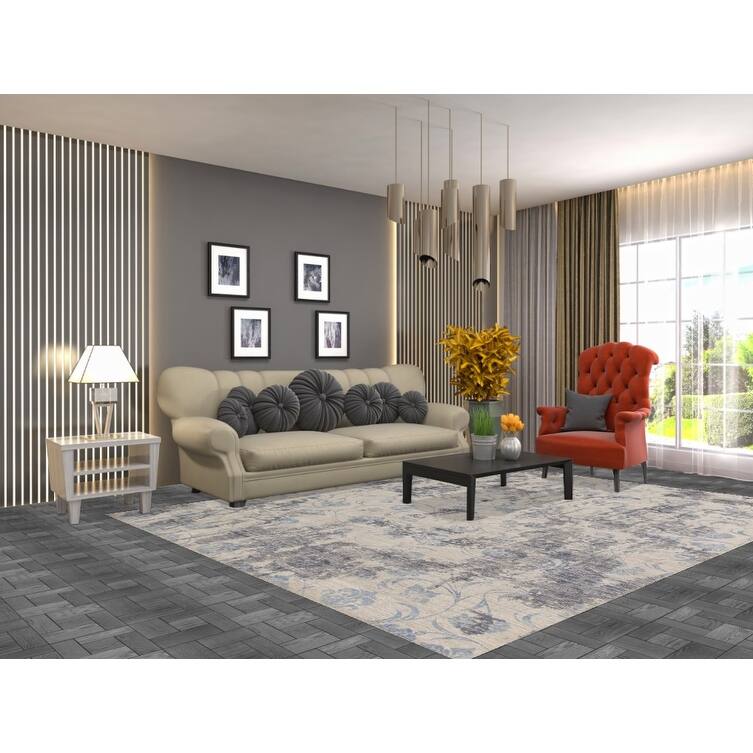 Ivory Abstract Rug Hand-Knotted Wool Carpet - 7'9"x 9'8"