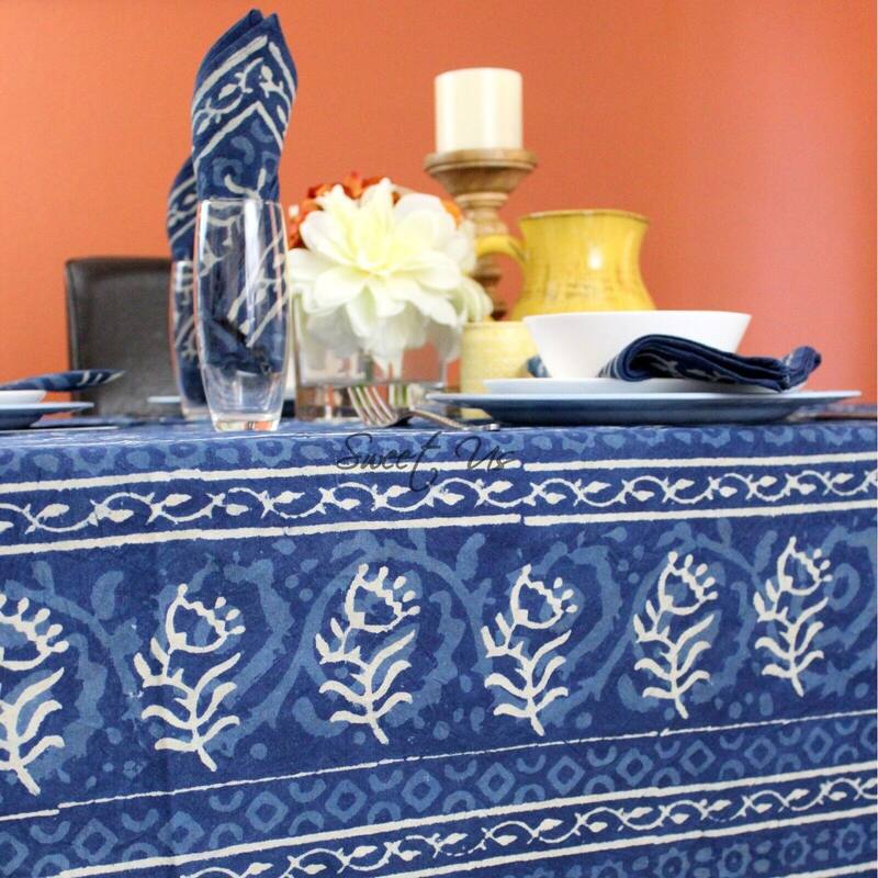 Regal Block Print Cotton Dabu Floral Tablecloth Collection