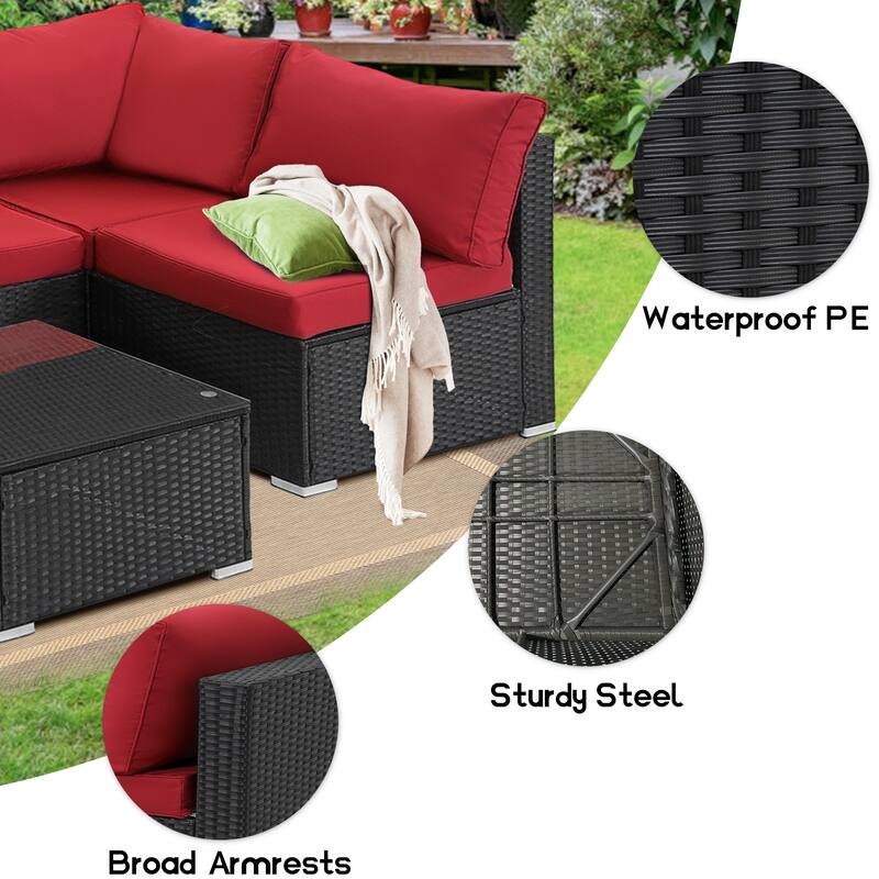 7-piece Rattan Wicker Sectional Sofa, Outdoor Patio Furniture