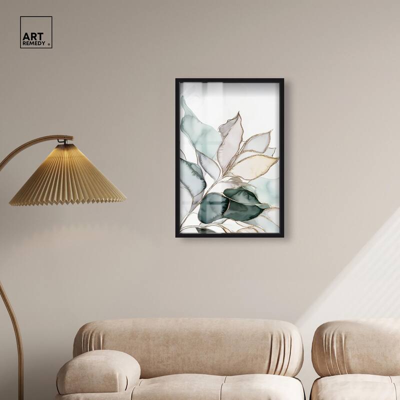 Pastel Leaves with Gold I Shadowbox by Art Remedy