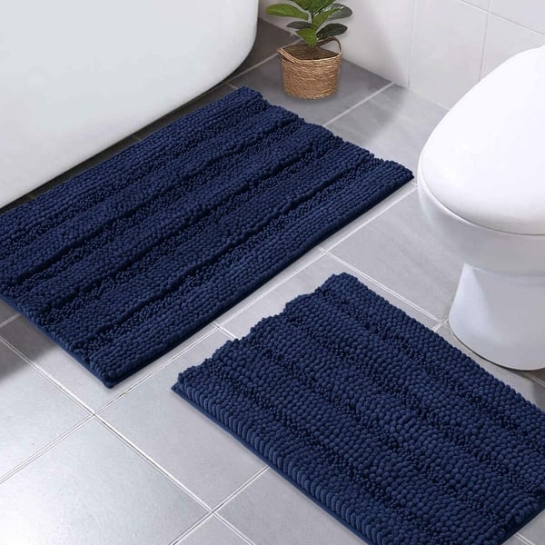Navy Blue Bathroom Rugs, Ultra Thick and Soft,20 x 32/17 x 24 2' x 3