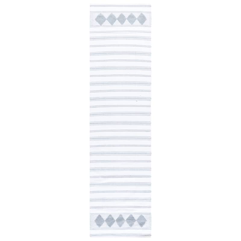 SAFAVIEH Handmade Flatweave Montauk Sietske Boho Stripe Cotton Rug - 2'3" x 9' Runner - Aqua/Ivory