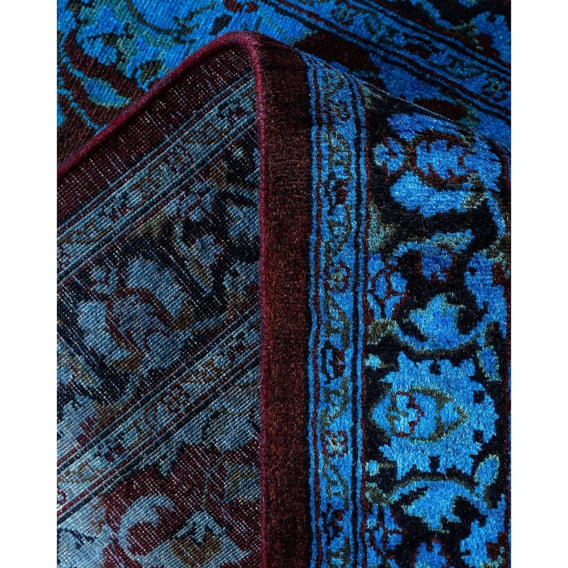 Overton Hand Knotted Wool Vintage Inspired Modern Contemporary Overdyed Blue Runner Rug - 2' 6" x 12' 1"