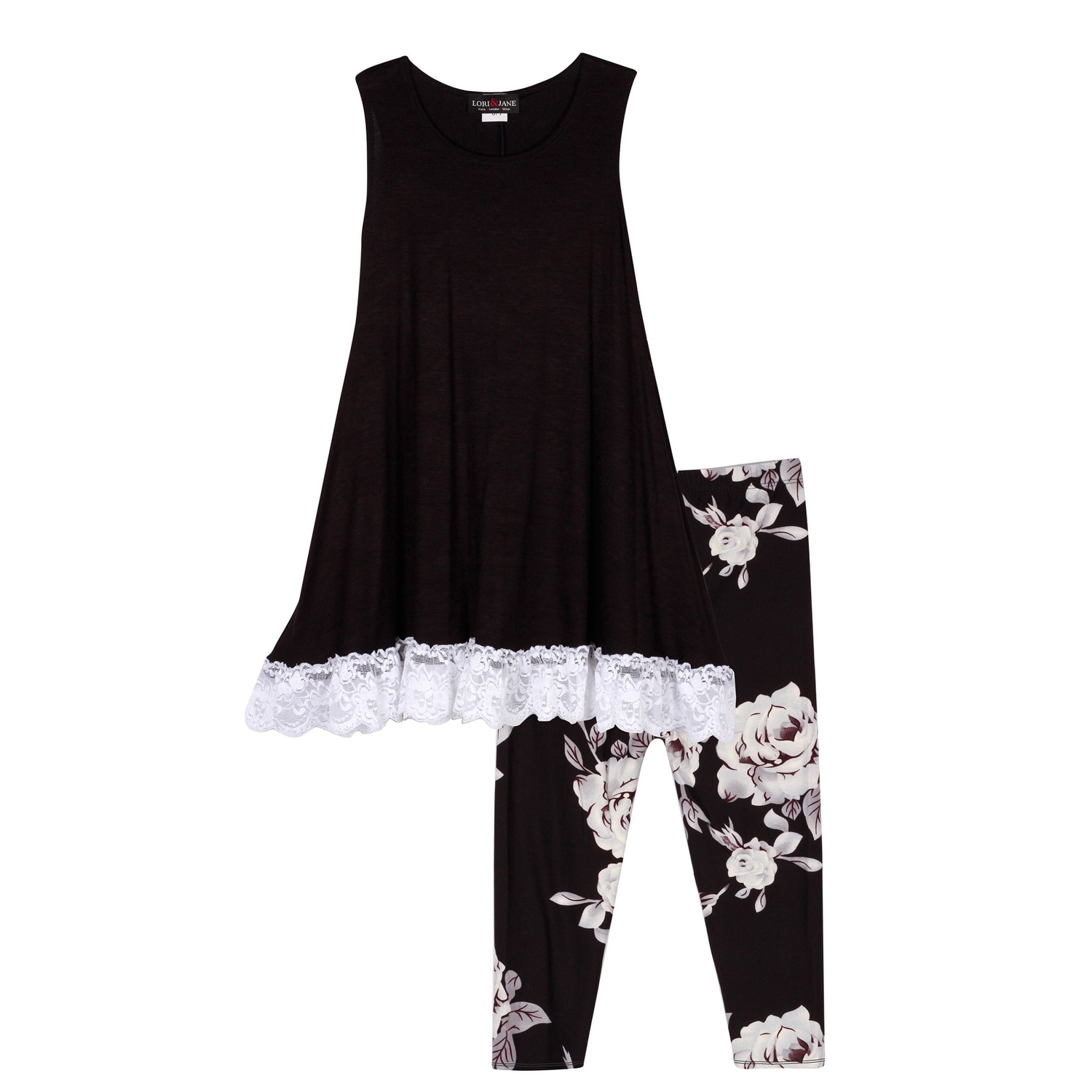 Shop Lori Jane Girls Black White Lace Floral 2pc Tank Top