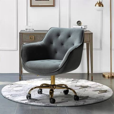 Home Office Chair Desk Chair Computer Desk With Golden Base Height Adjustable Task Chairs Velvet Button Tufted with Wheels