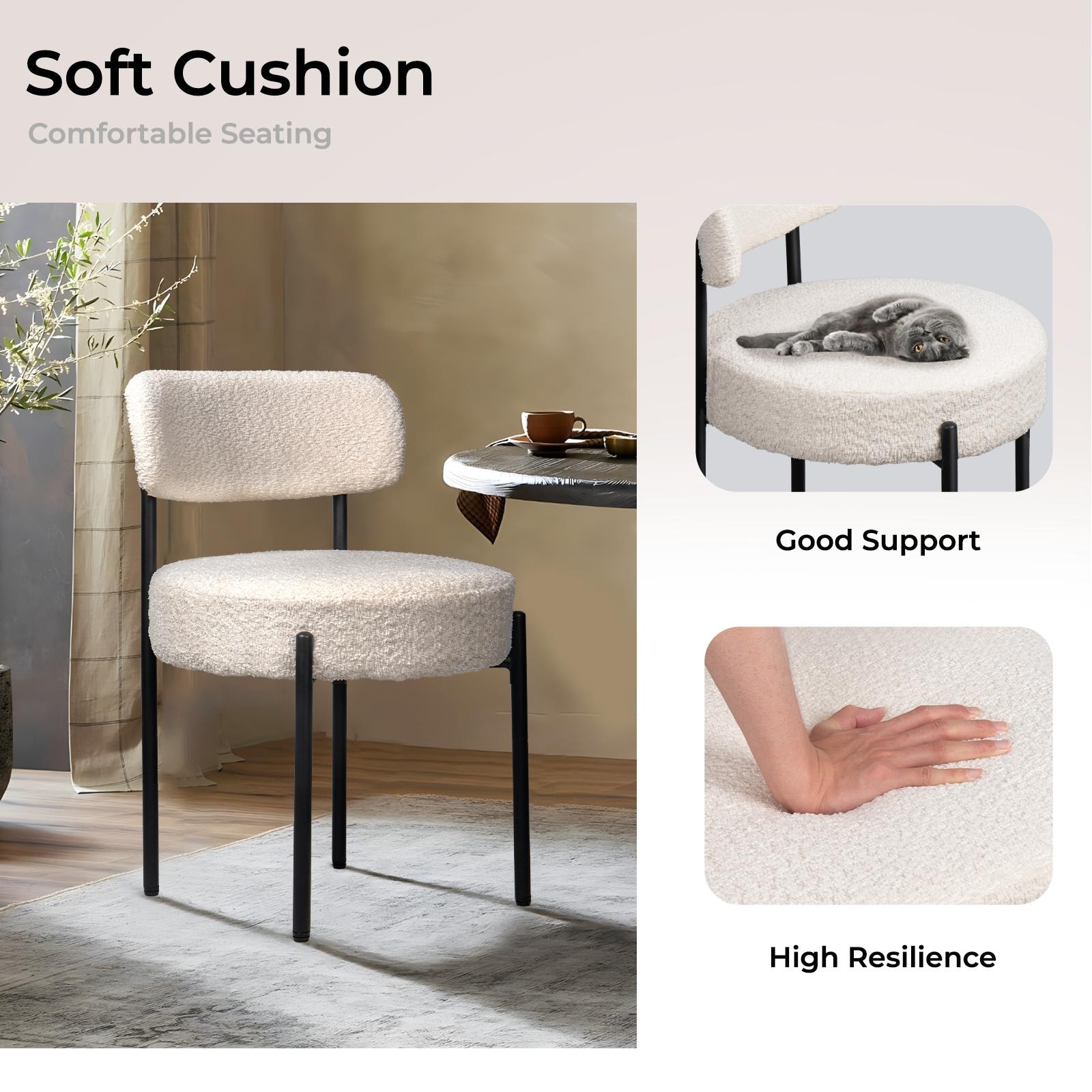 BOSSIN Boucle Dining Chairs, Upholstered Dining Room Chairs
