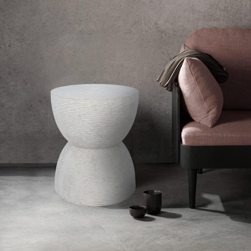 Textured Hourglass Side Table - 18" - White