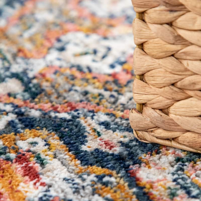 Vintage Rug Oriental Design with Ornaments and Border in Cream Yellow