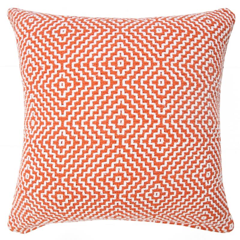 20" Orange and White Tribal Pattern Square Throw Pillow