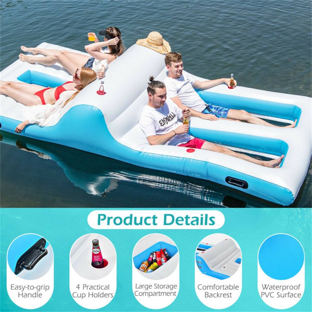 Floating 4Person Inflatable Lounge Raft with 130W Electric Air 144
