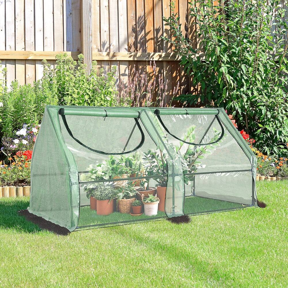 Outsunny 6' x 3' x 3' Greenhouse with PE Mesh Cover, Steel Buriable Beams for Support, & Opening Windows