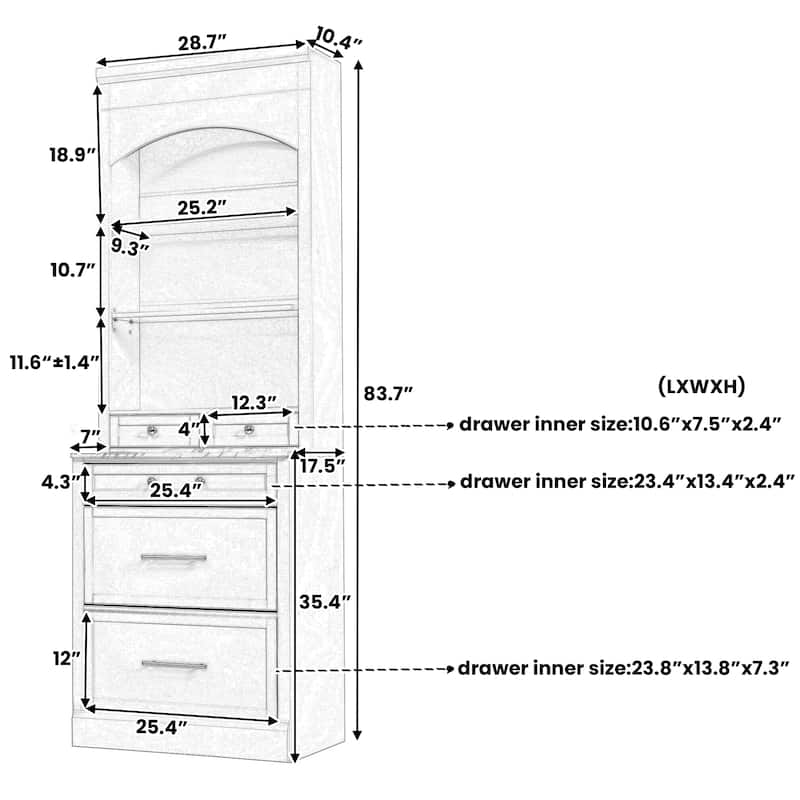 Modern Kitchen Pantry, Freestanding Tall Kitchen Hutch, Cupboard Cabinet with 5 Storage Drawers and Adjustable Shelf, Set of 2