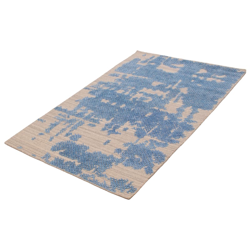ECARPETGALLERY Hand-knotted Tangier Blue, Light Grey Wool Rug - 5'1 x 7'11