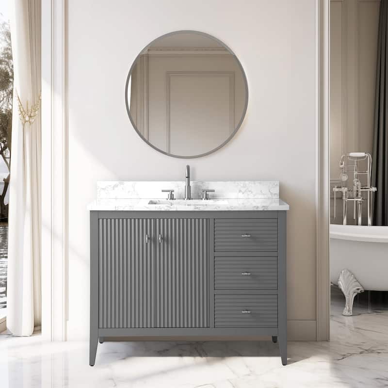 Vanity Art 42" Single Sink Bathroom Vanity Cabinet with Engineered Marble Countertop