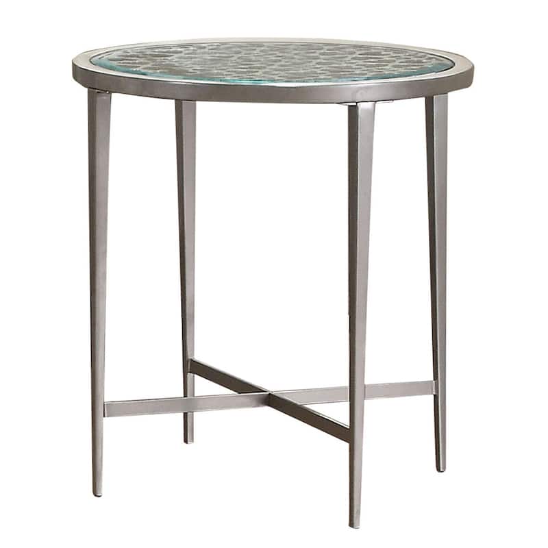 21 in. Silver and Clear Round Glass End Table, Sturdy Build End Side Table for Living Rooms