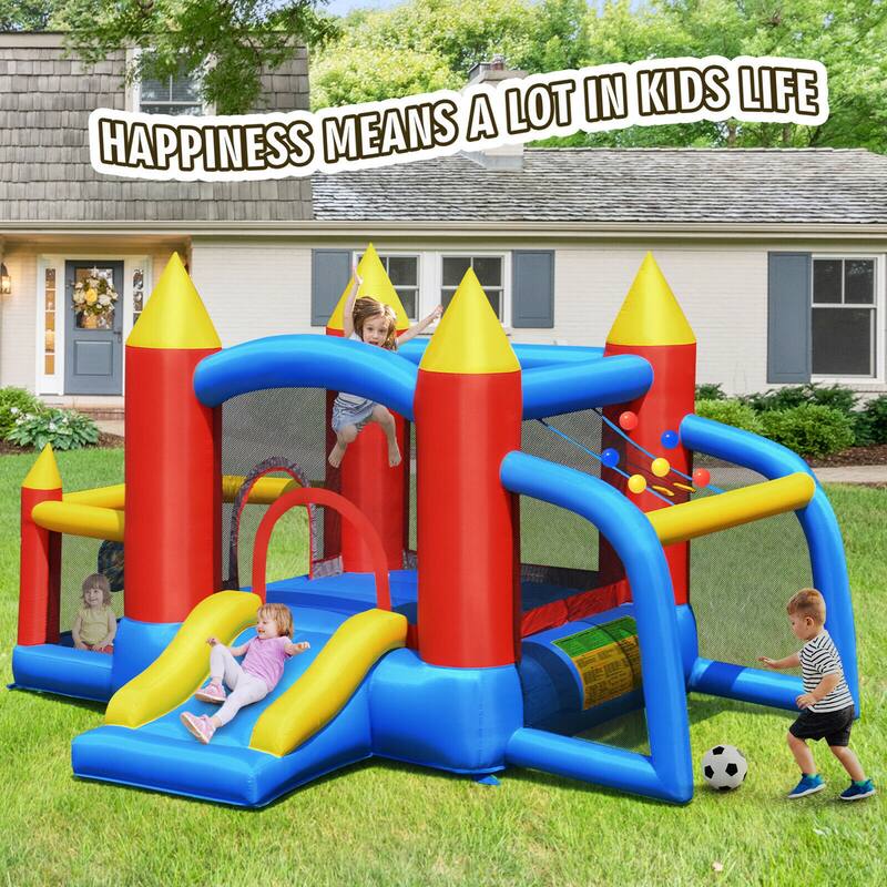 Gymax Kid Inflatable Bounce House Slide Jumping Castle w/Soccer Goal