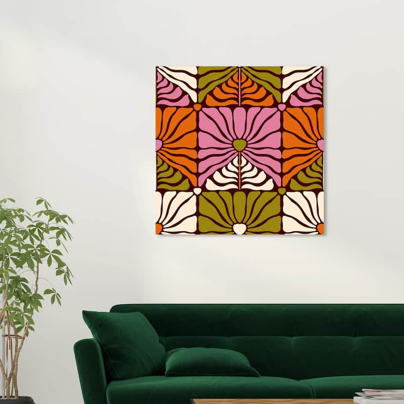 Wynwood Studio Canvas Abstract My Favorite Floral Tile Green and Modern & Contemporary Wall Art Canvas Print - 30 x 30