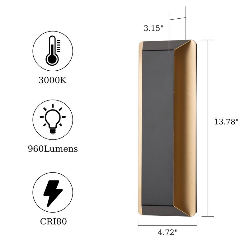 13.8" Outdoor Linear Integrated LED Wall Sconce - H13.8" x W4.7" x D3.2"