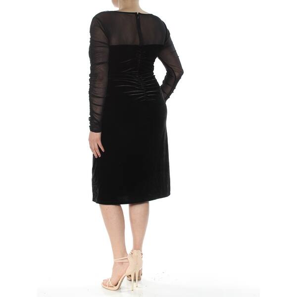 Inc Womens Black Velvet Long Sleeve Illusion Neckline Below The Knee Sheath Cocktail Dress Size Xl Overstock 27770398