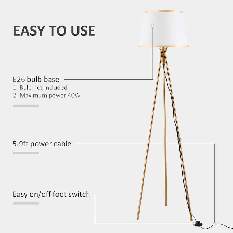 HOMCOM Modern Tripod Floor Lamp Free Standing Land Lamp w/ Steel Frame, Footswitch - 19.75" L x 19.75" W x 67" H