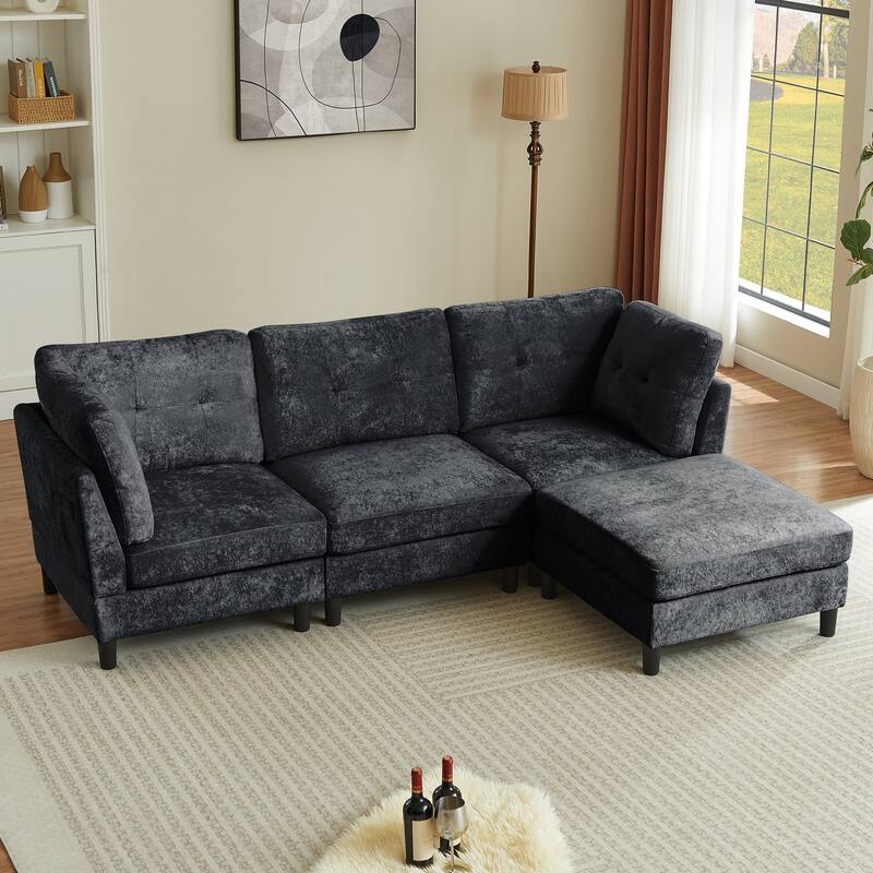 99.41" Chenille High Armrest L Shaped Sofa
