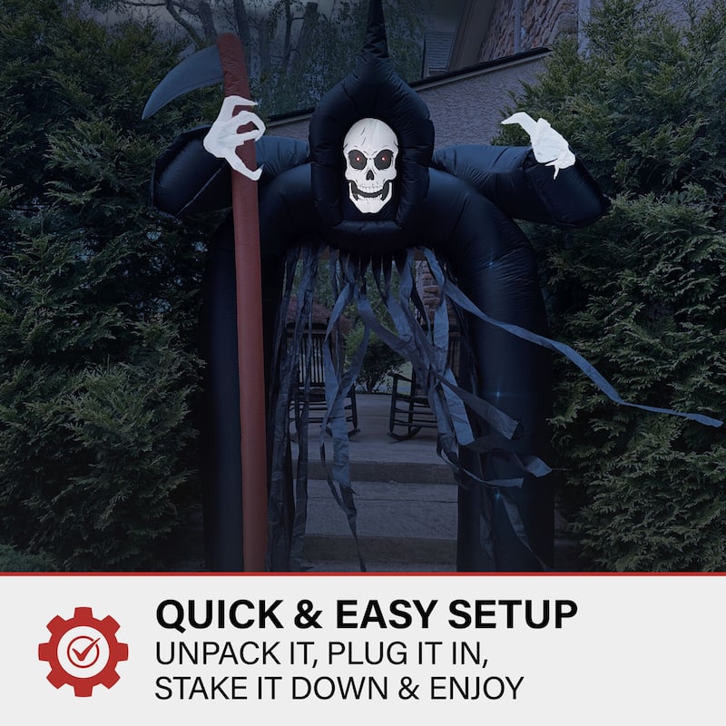 Haunted Hill Farm 10-Ft. Tall Pre-lit Musical Inflatable Grim Reaper Arch