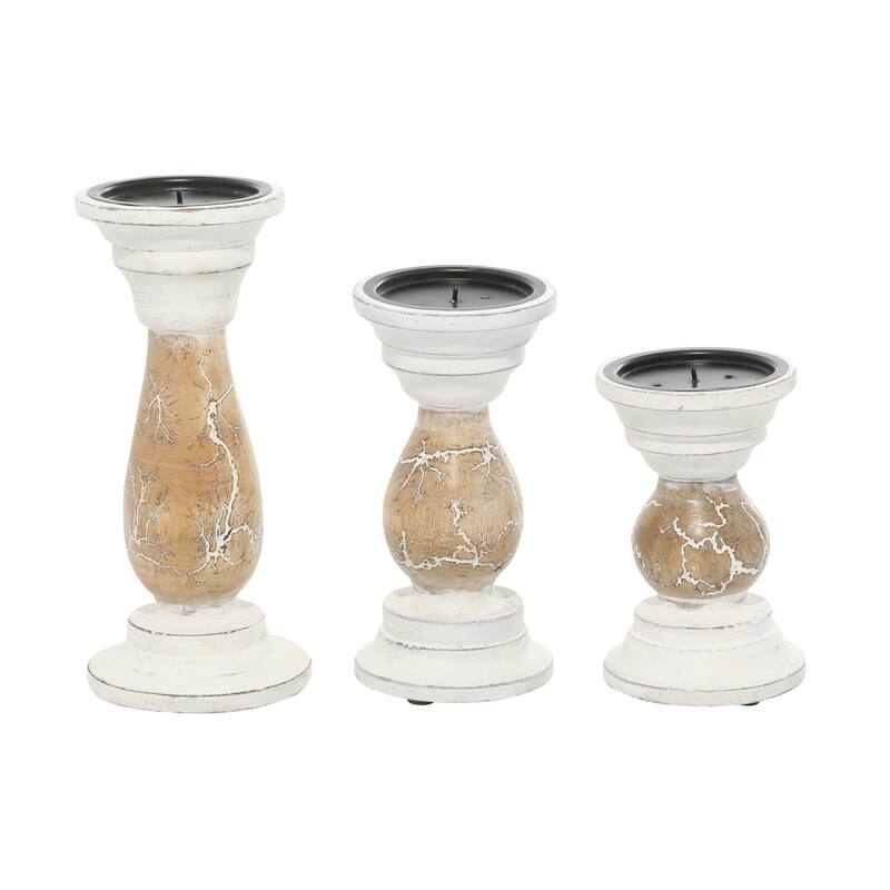 Beige Wood Farmhouse Candle Holder (Set of 3) - S/3 6", 8", 10"H