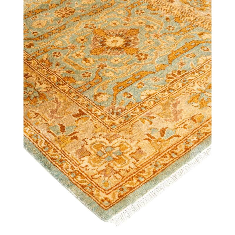 Overton Hand Knotted Wool Vintage Inspired Traditional Ottoman Blue Runner Rug - 2' 5" x 12' 5"