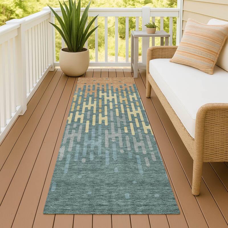 Machine Washable Indoor/ Outdoor Modern Kingman Chantille Rug - Teal - 2'3" x 7'6"