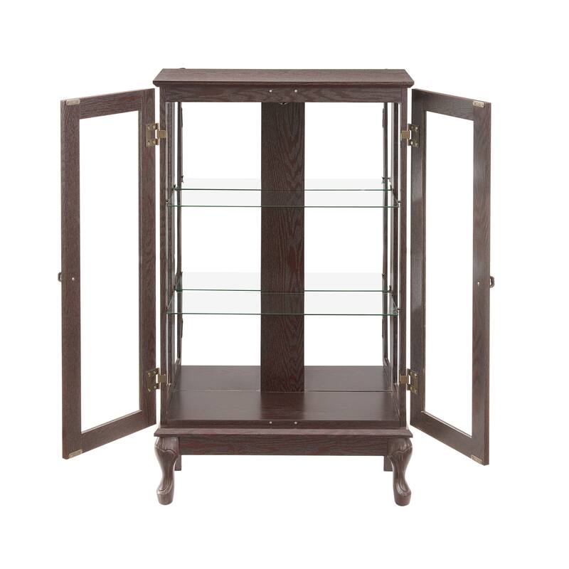 Lighted Curio Cabinet with Mirrored Back, 3 Tier Storage Display Cabinet with Tempered Glass Doors & Adjustable Shelves