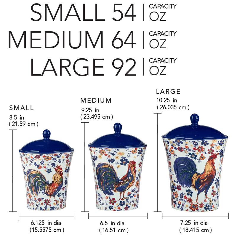 Certified International Morning Rooster Set of 3 Canisters